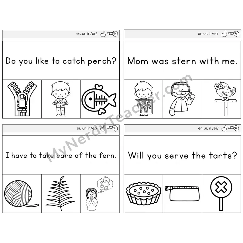 R-Controlled ER, UR, IR Read and Clip Task Cards — Decodable Sentences