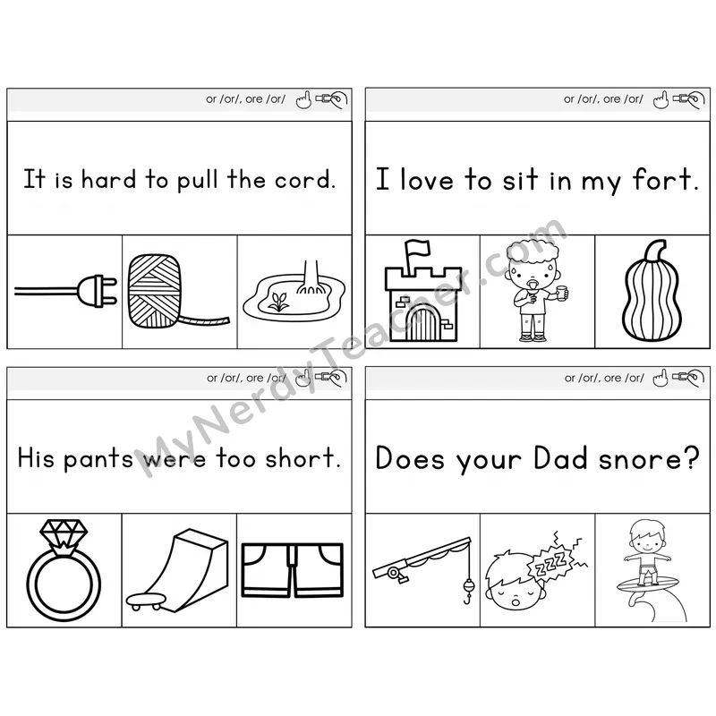 R-Controlled OR and ORE Read and Clip Task Cards — Decodable Sentences