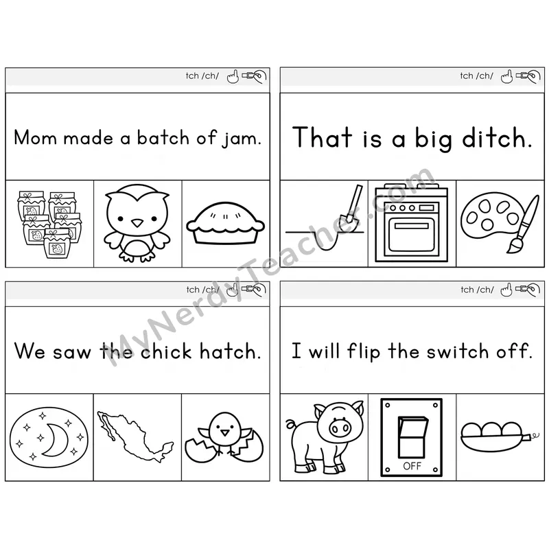 TCH Trigraph Read and Clip Task Cards — Decodable Sentences