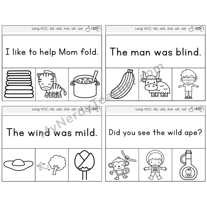 Long VCC Patterns Read and Clip Task Cards — Decodable Sentences