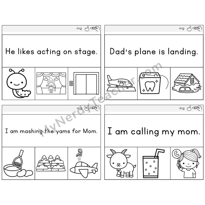 Suffix -ing Read and Clip Task Cards — Decodable Sentences