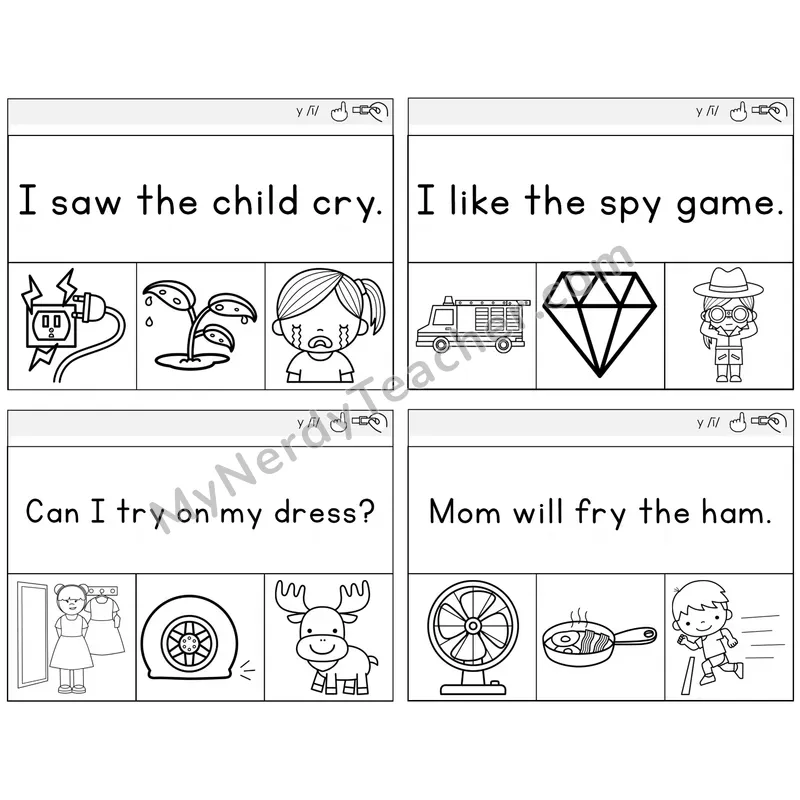 Y as Long I Read and Clip Task Cards — Decodable Sentences