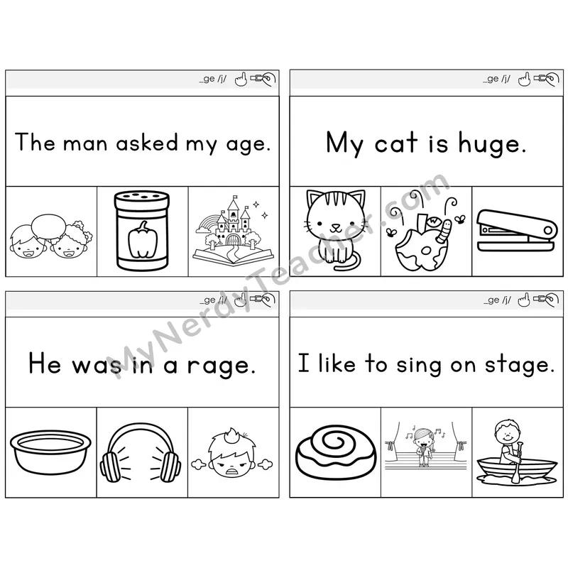 Soft G (_ge) Read and Clip Task Cards — Decodable Sentences