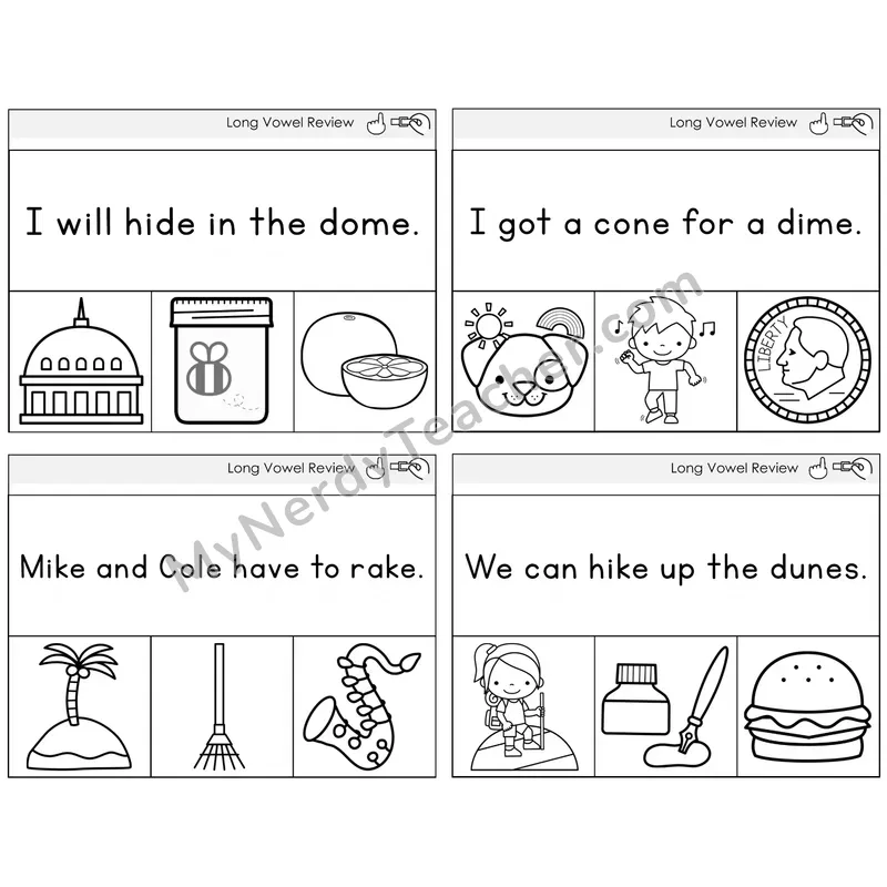 Long Vowels Review Read and Clip Task Cards — Decodable Sentences
