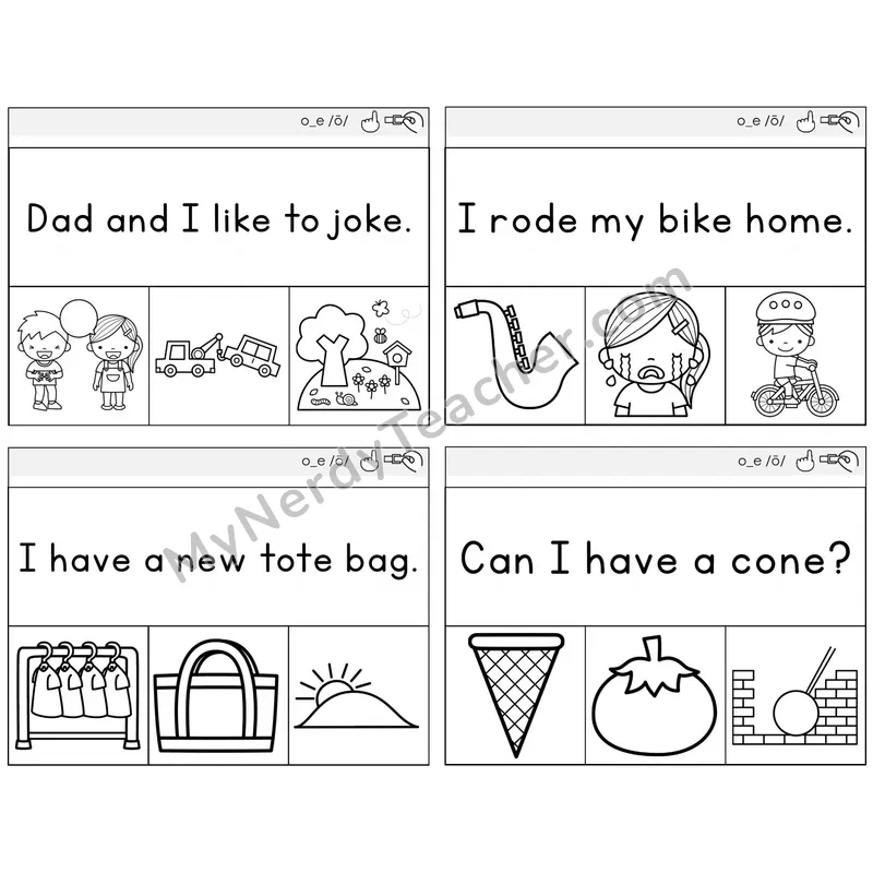 Long O VCe (o_e) Read and Clip Task Cards — Decodable Sentences