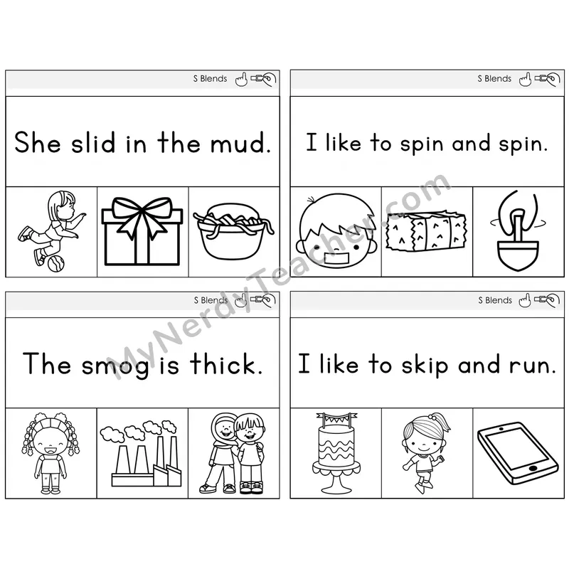 S Blends Read and Clip Task Cards — Decodable Sentences