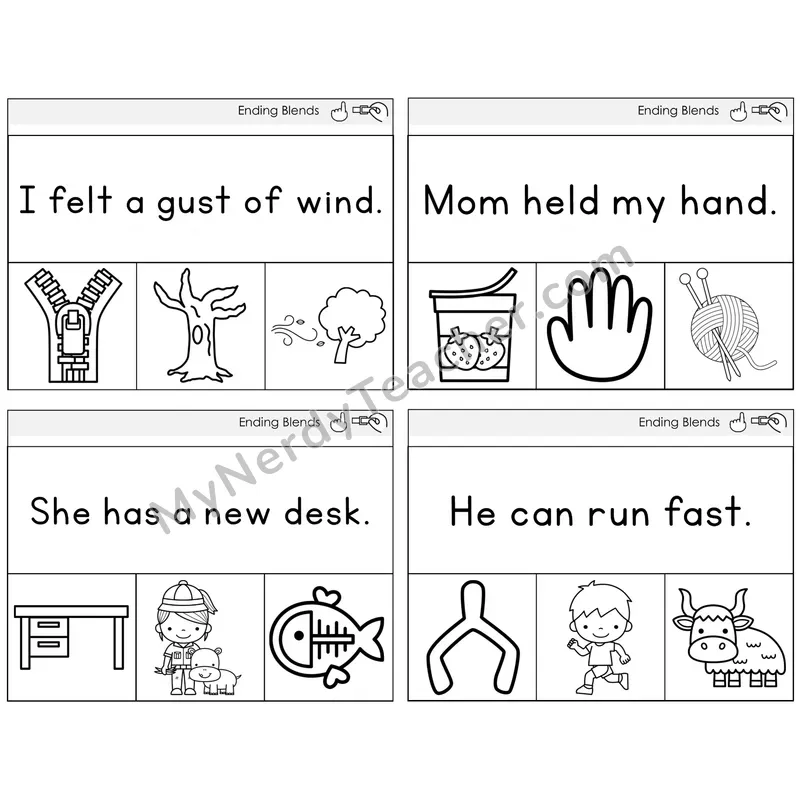 Ending Blends Read and Clip Task Cards — Decodable Sentences