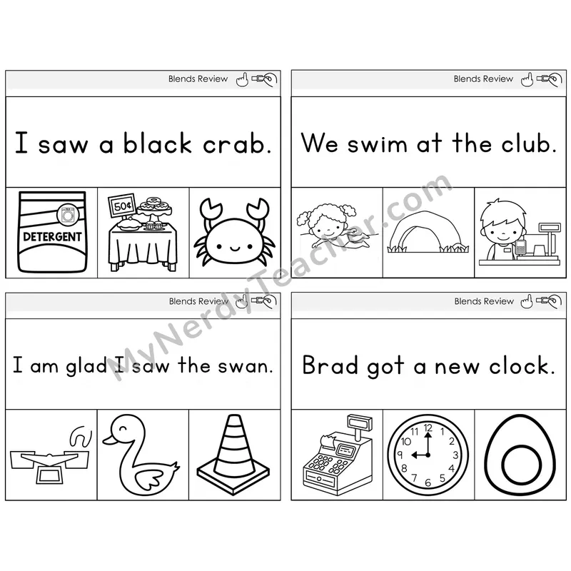 Blends Review Read and Clip Task Cards — Decodable Sentences