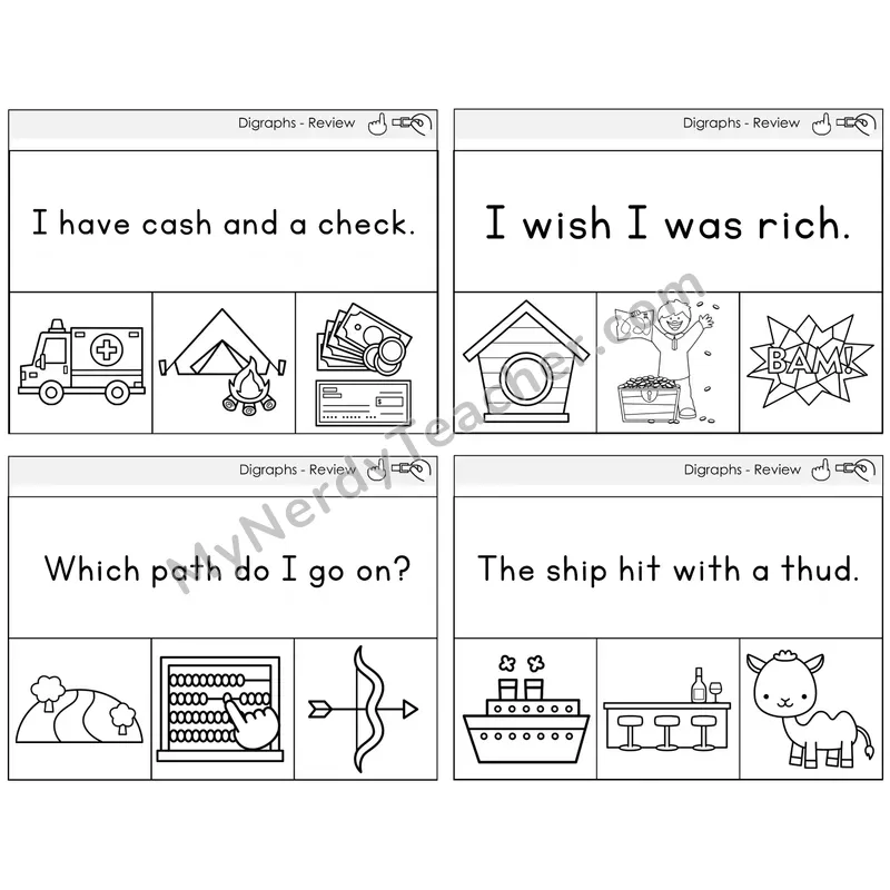 Digraphs Review Read and Clip Task Cards — Decodable Sentences