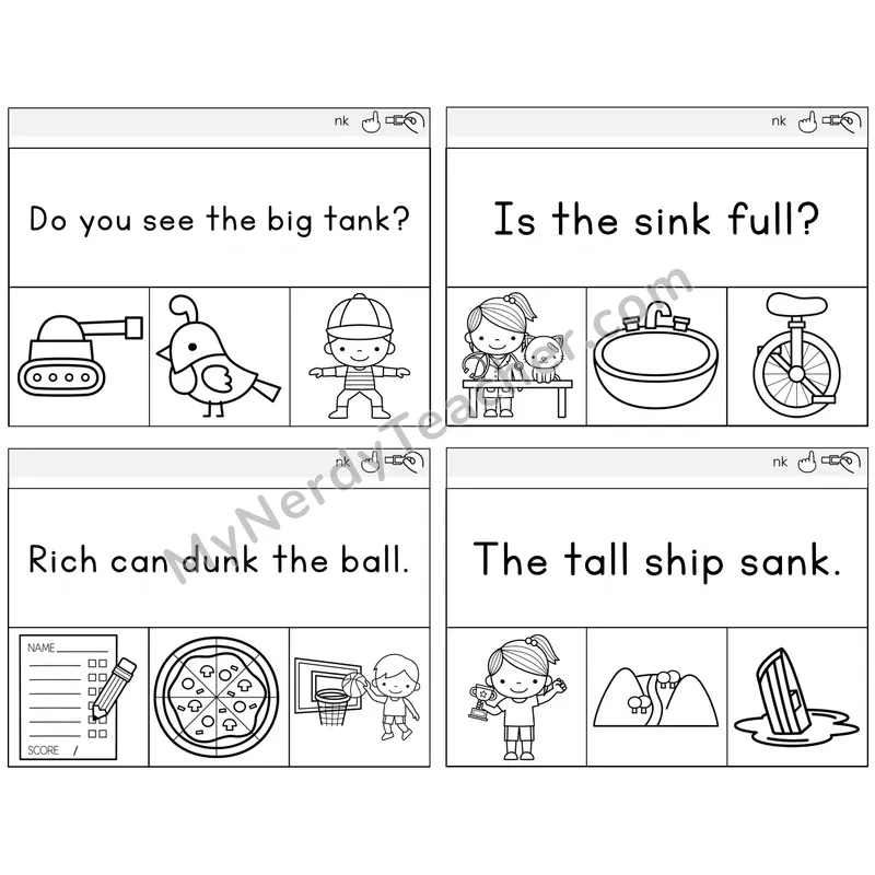 NK Digraph Read and Clip Task Cards — Decodable Sentences