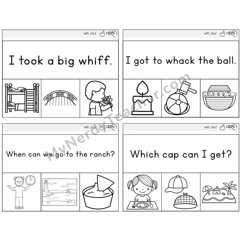 WH Digraph Read and Clip Task Cards — Decodable Sentences