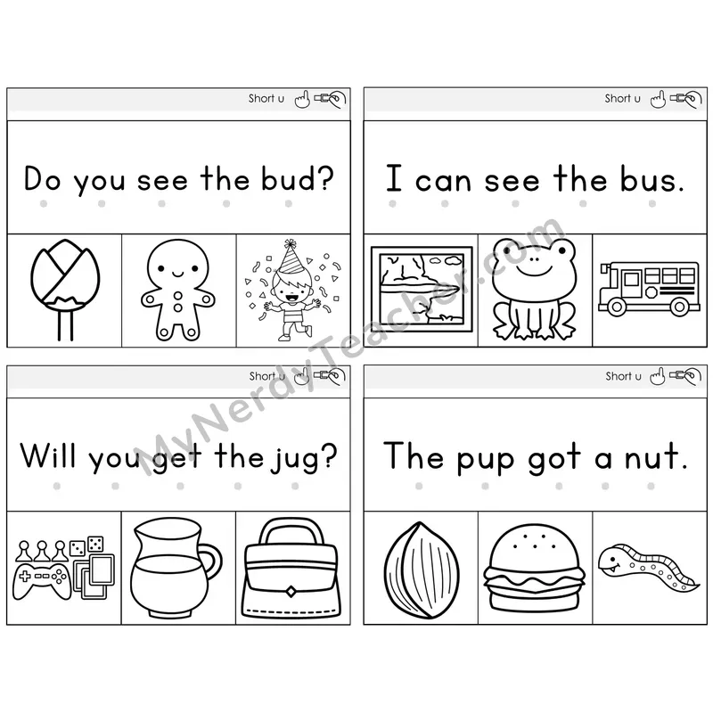 Short U Read and Clip Task Cards — Decodable Sentences