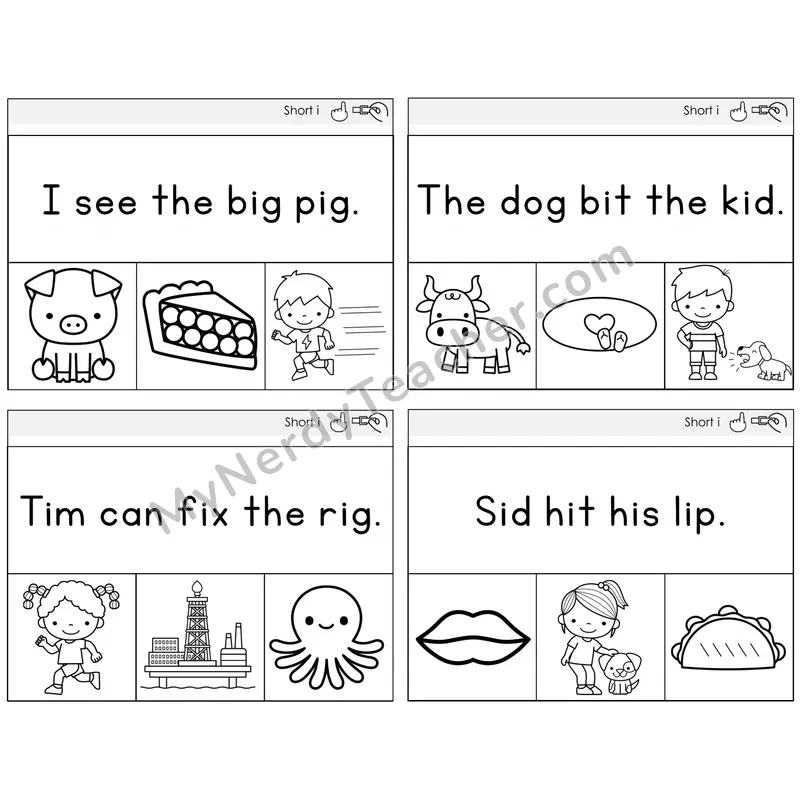 Short I Read and Clip Task Cards — Decodable Sentences