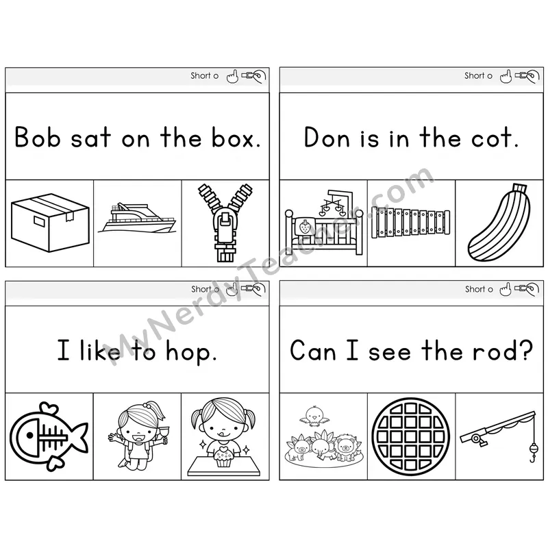 Short O Read and Clip Task Cards — Decodable Sentences