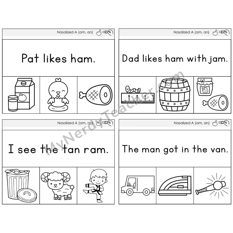 Nasalized A (am, an) Read and Clip Task Cards — Decodable Sentences