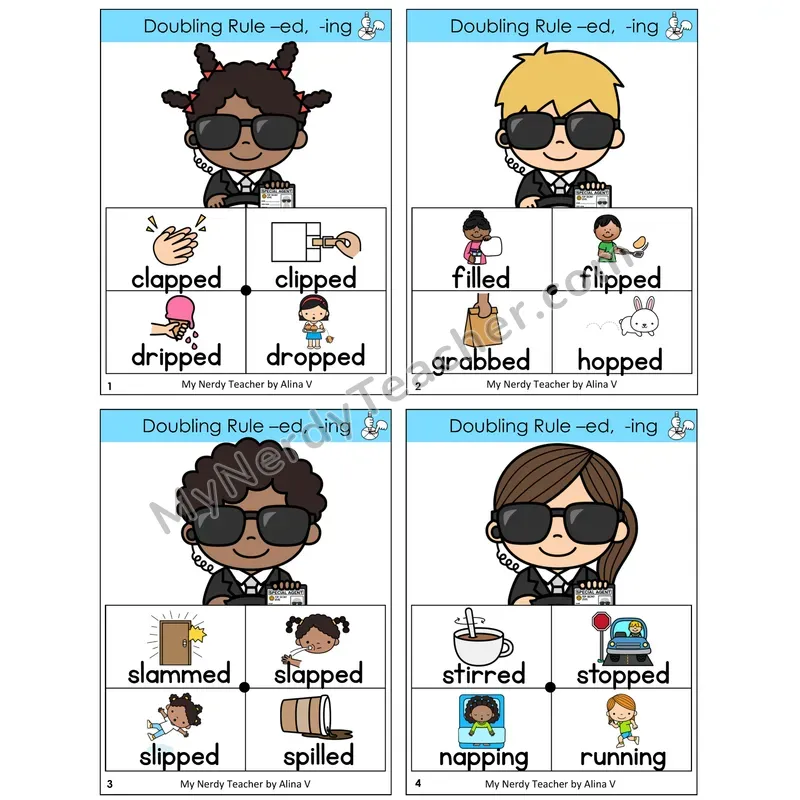 Doubling Rule -ed, -ing Word Spinners Task Cards — Decodable Sentences