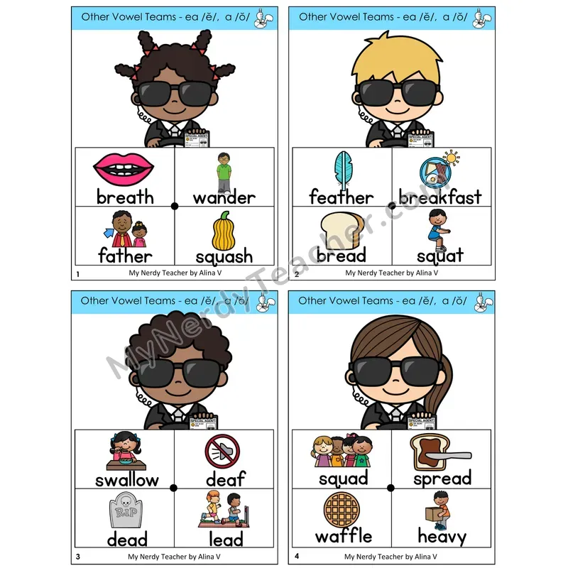 EA (short e) and A (short o) Word Spinners Task Cards — Decodable Sentences