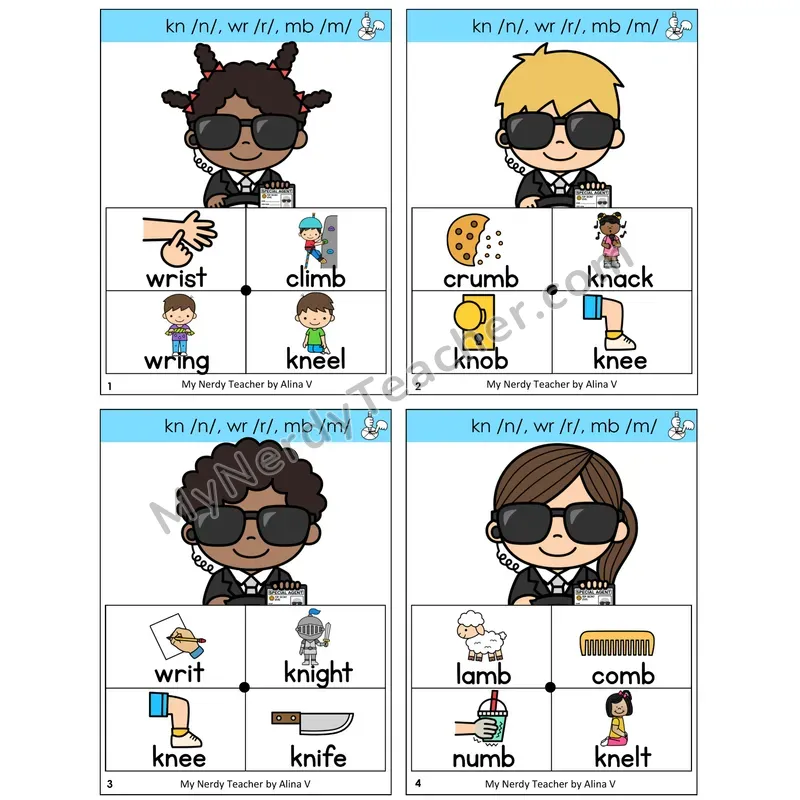 Silent Letters (kn, wr, mb) Word Spinners Task Cards — Decodable Sentences