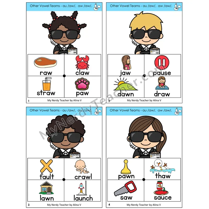 AU, AW, AUGH (/aw/) Word Spinners Task Cards — Decodable Sentences
