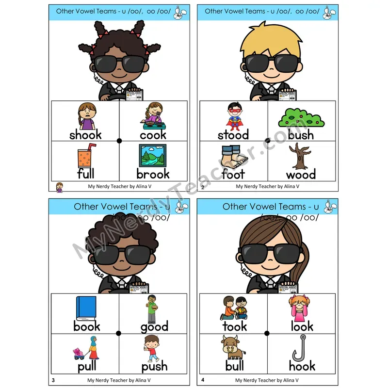 Short OO and U (/oo/) Word Spinners Task Cards — Decodable Sentences