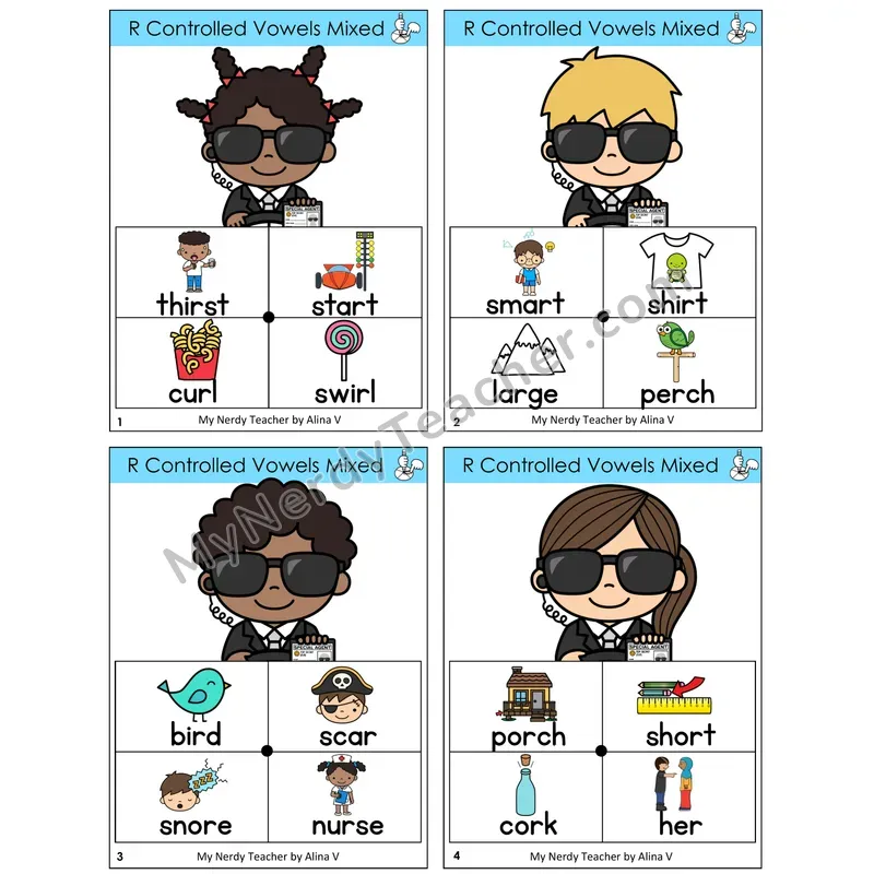 Mixed R-Controlled Vowels Word Spinners Task Cards — Decodable Sentences