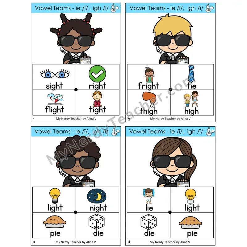 Long I Vowel Teams (ie, igh) Word Spinners Task Cards — Decodable Sentences