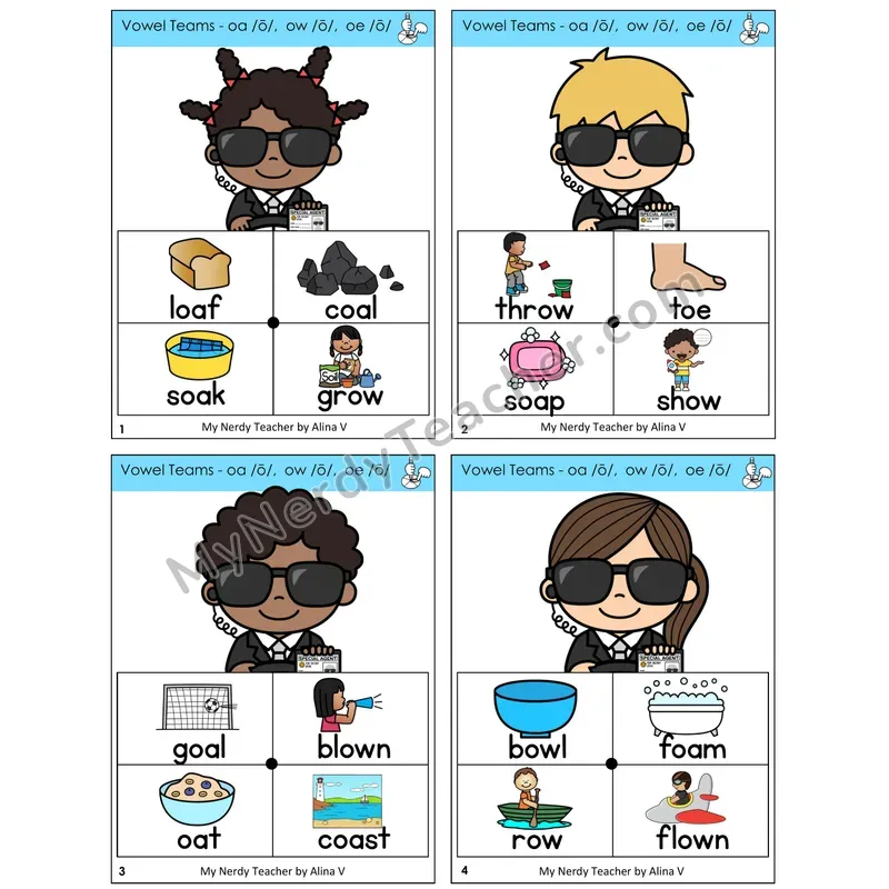 Long O Vowel Teams (oa, ow, oe) Word Spinners Task Cards — Decodable Sentences