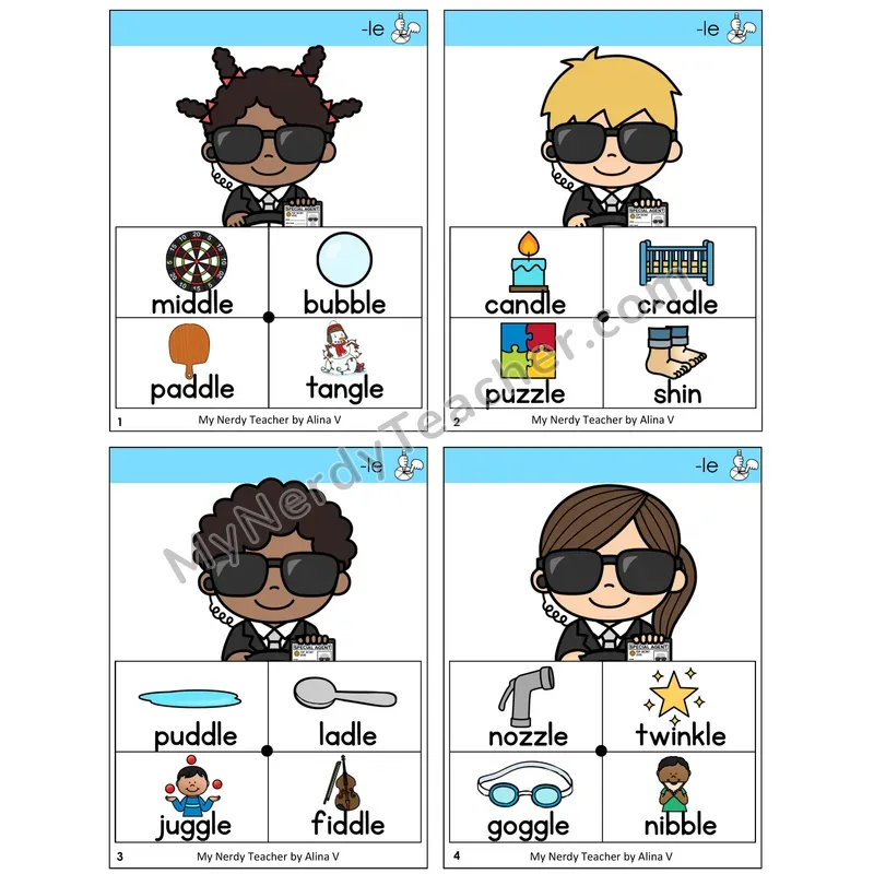 Consonant -le Word Spinners Task Cards — Decodable Sentences