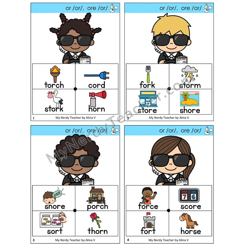 R-Controlled OR and ORE Word Spinners Task Cards — Decodable Sentences