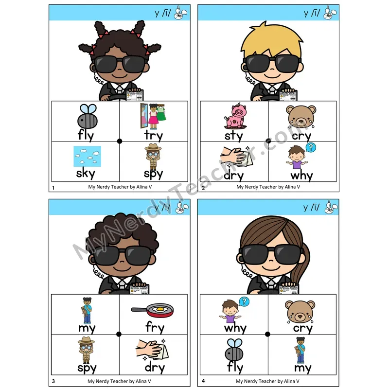 Y as Long I Word Spinners Task Cards — Decodable Sentences