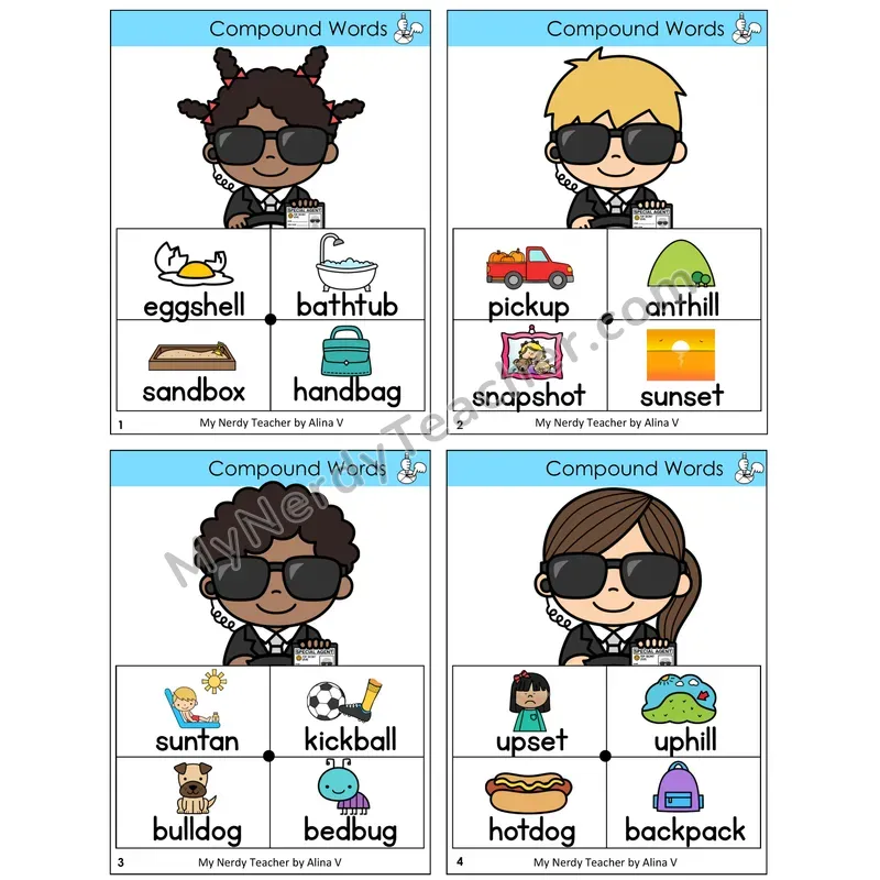 Compound Words Word Spinners Task Cards — Decodable Sentences