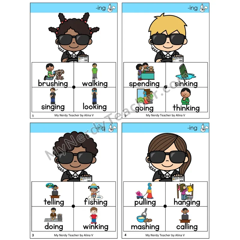Suffix -ing Word Spinners Task Cards — Decodable Sentences