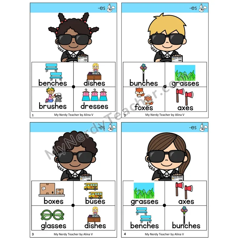 Suffix -es (Inflectional) Word Spinners Task Cards — Decodable Sentences