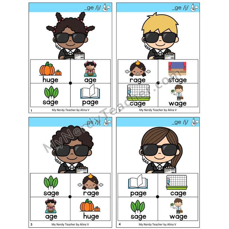 Soft G (_ge) Word Spinners Task Cards — Decodable Sentences