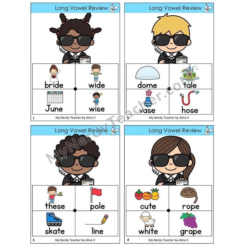 Long Vowels Review Word Spinners Task Cards — Decodable Sentences