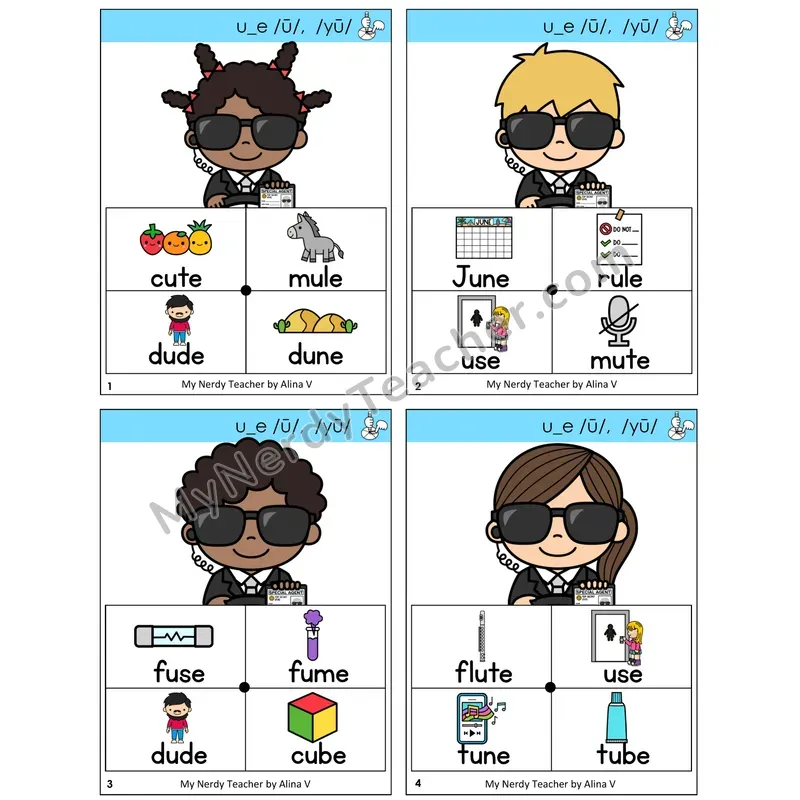 Long U VCe (u_e) Word Spinners Task Cards — Decodable Sentences