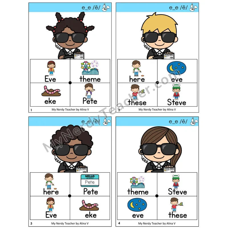 Long E VCe (e_e) Word Spinners Task Cards — Decodable Sentences