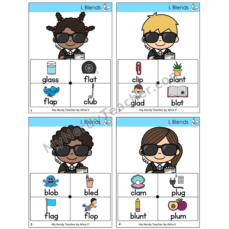 L Blends Word Spinners Task Cards — Decodable Sentences