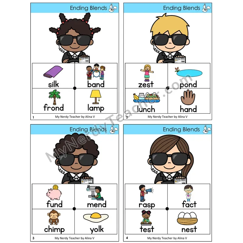 Ending Blends Word Spinners Task Cards — Decodable Sentences