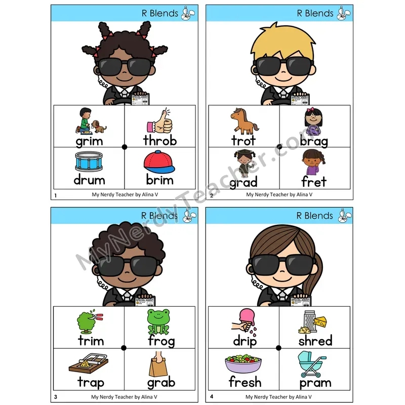 R Blends Word Spinners Task Cards — Decodable Sentences