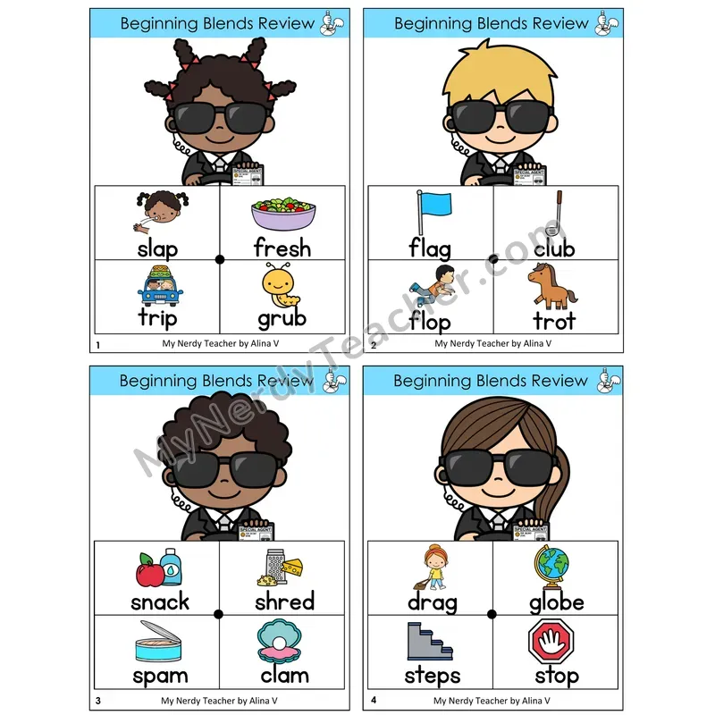 Blends Review Word Spinners Task Cards — Decodable Sentences