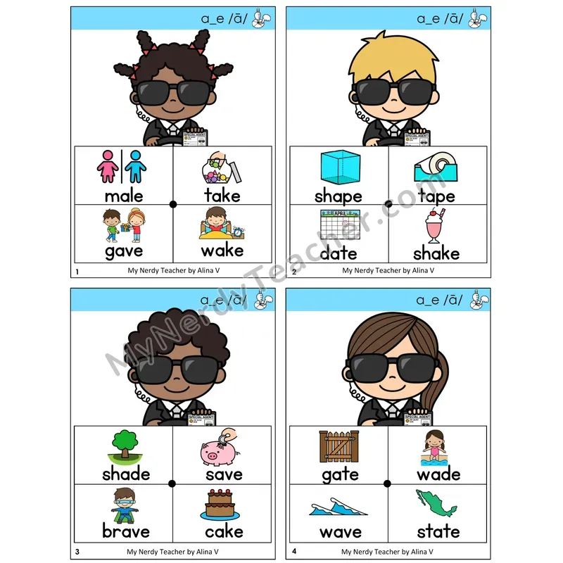 Long A VCe (a_e) Word Spinners Task Cards — Decodable Sentences