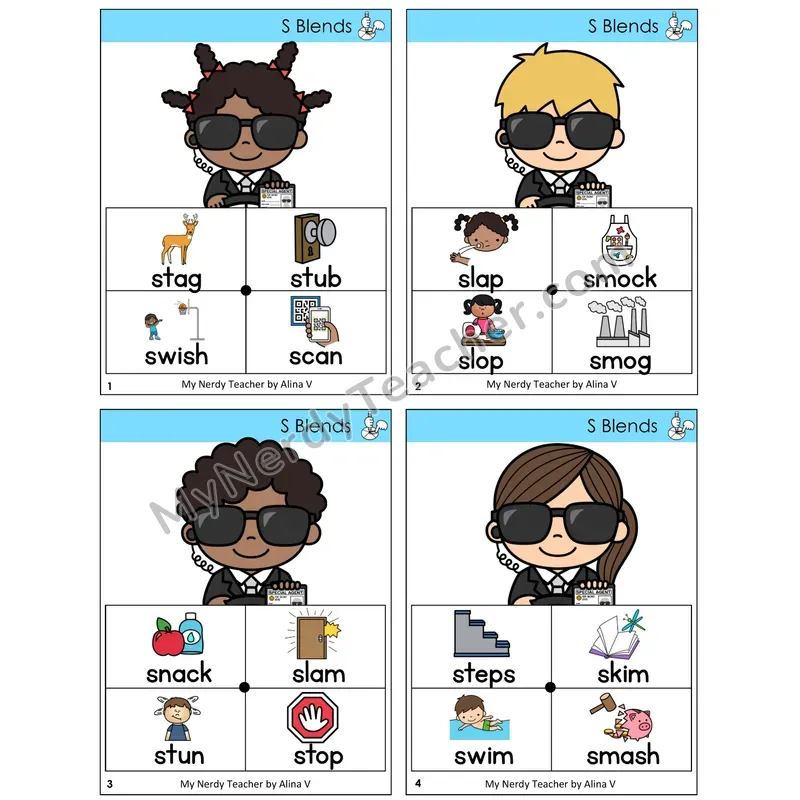 S Blends Word Spinners Task Cards — Decodable Sentences