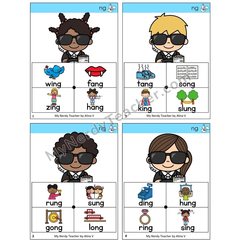 NG Digraph Word Spinners Task Cards — Decodable Sentences