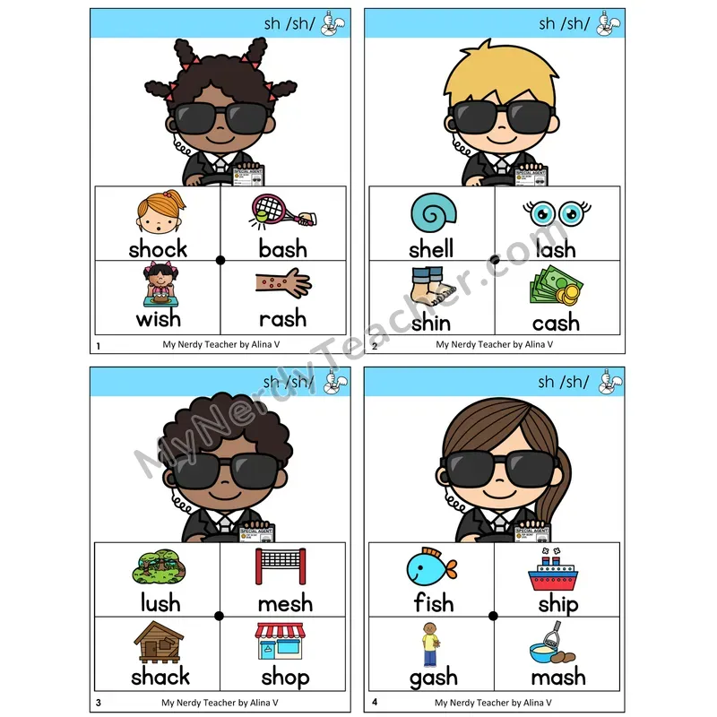 SH Digraph Word Spinners Task Cards — Decodable Sentences