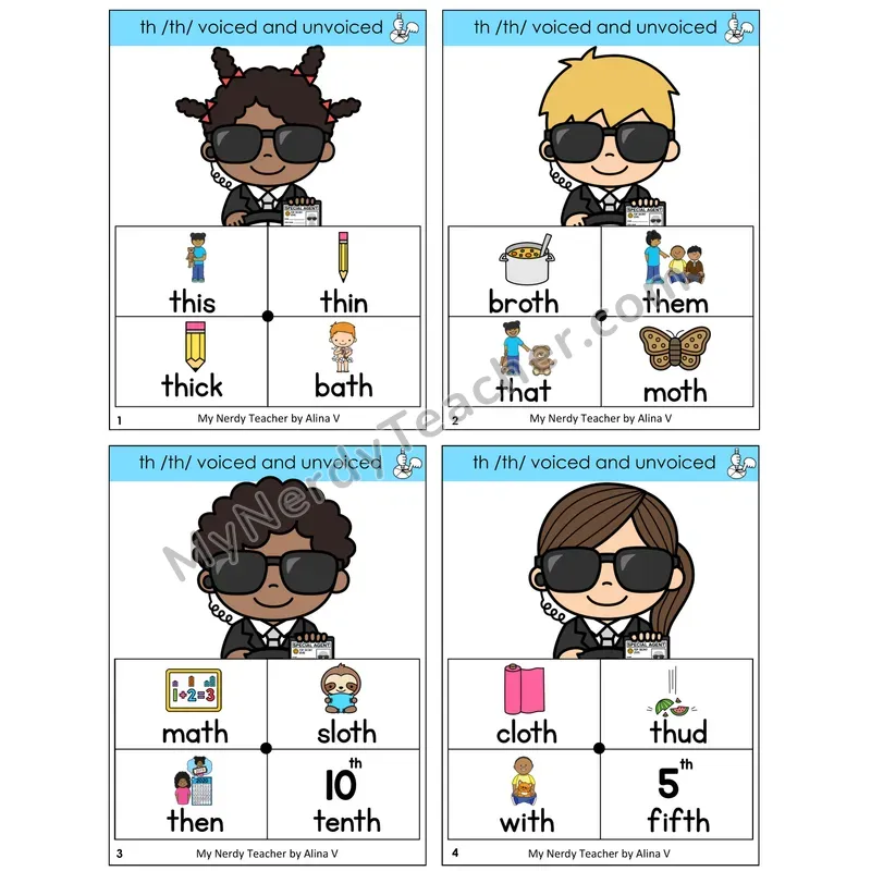 TH Digraph (Voiced + Unvoiced) Word Spinners Task Cards — Decodable Sentences