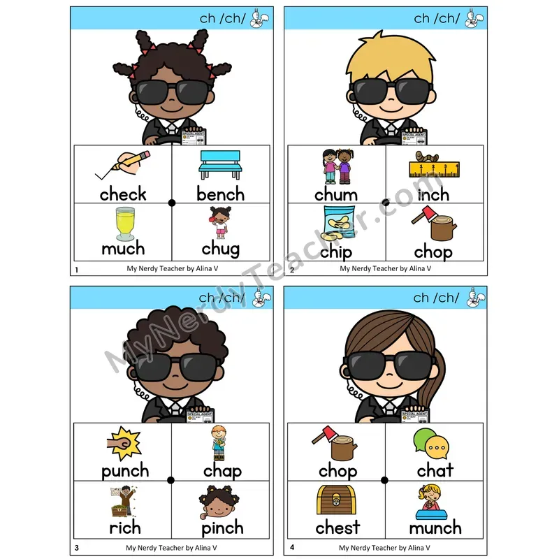 CH Digraph Word Spinners Task Cards — Decodable Sentences