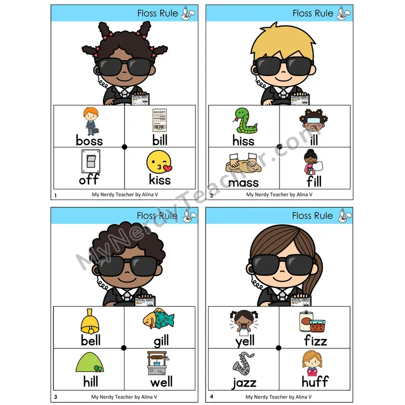 Floss Rule (ff, ll, ss, zz) Word Spinners Task Cards — Decodable Sentences