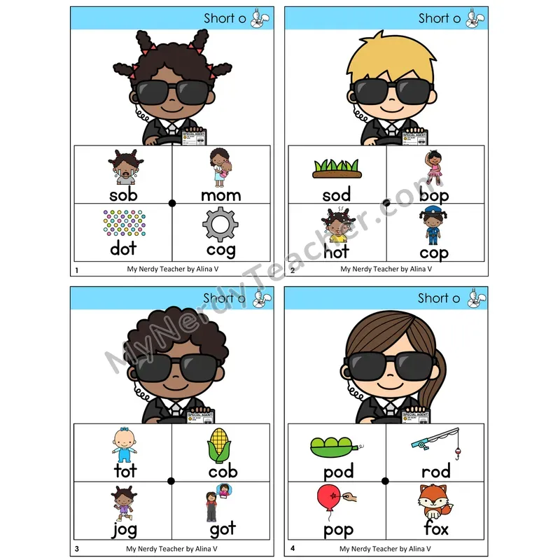 Short O Word Spinners Task Cards — Decodable Sentences