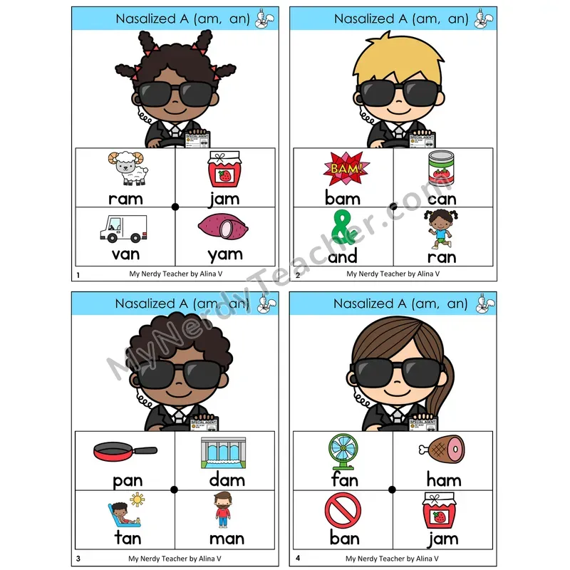 Nasalized A (am, an) Word Spinners Task Cards — Decodable Sentences